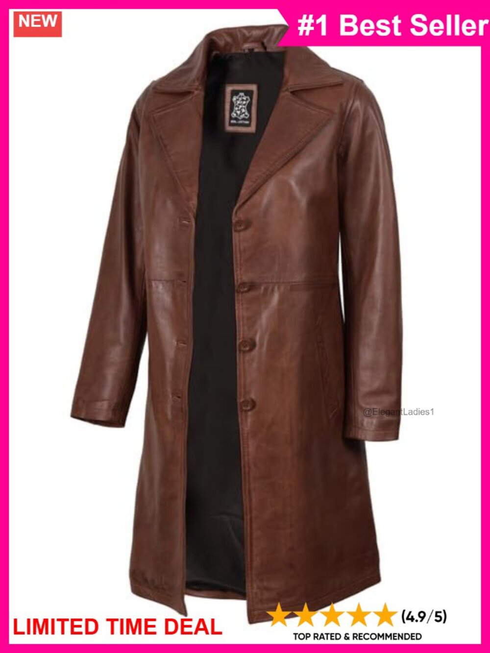 Real Lambskin Leather Coat Car Coat Button Closure Pockets Women